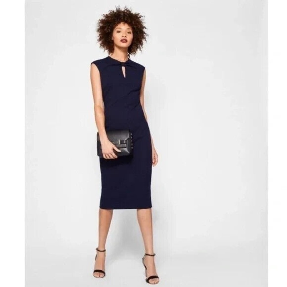 Ted Baker London Kezzia Keyhole Dress Navy Blue Midi Size 1 (US 4)